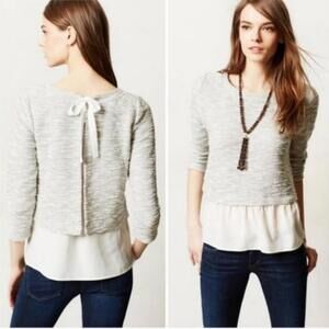 Anthropologie Postmark 3/4 Sleeve Back Tie Peplum Top